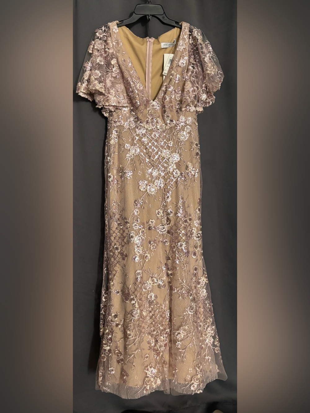 Mac Duggal - #68743 Pink Embellished Lace V Neck Butterfly Sleeve Gown Size 8 - Picture 4 of 9